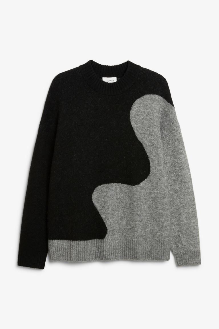 Heavy knit sweater - Black & grey waves - Ladies | H&M GB | H&M (UK, MY, IN, SG, PH, TW, HK)