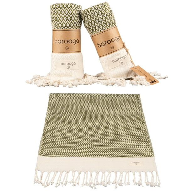 Barooga Turkish Hand Towels for Bathroom and Kitchen, 2-Pack, 18 x 38 inches, Green | Walmart (US)