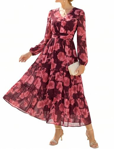 GRACE KARIN Women Floral Maxi Dress Fall Long Sleeve Wedding Guest Dresses | Amazon (US)