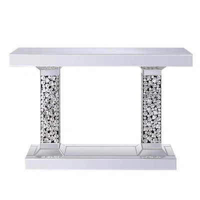 Mirrored & Faux Gems Table, 4Mm Tempered Glass, 85Lb, Silver Luxury Console With Inlay, 14In Depth, | Wayfair North America