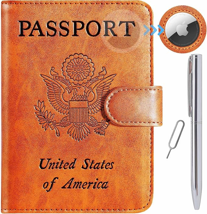 Amazon.com | Airtag Passport Holder Cover Wallet RFID Blocking Leather Case Travel Essentials Lug... | Amazon (US)