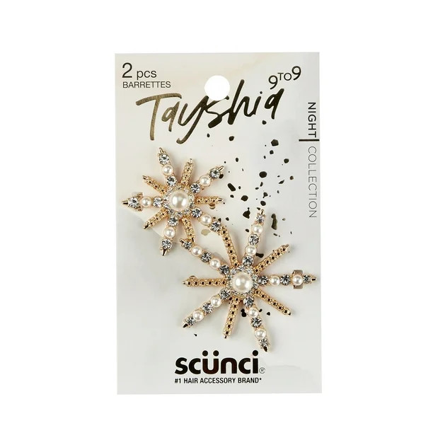 Tayshia by Scunci Matching Rhinestone and Pearl Starburst Hair Clips, Gold, 2 Ct | Walmart (US)