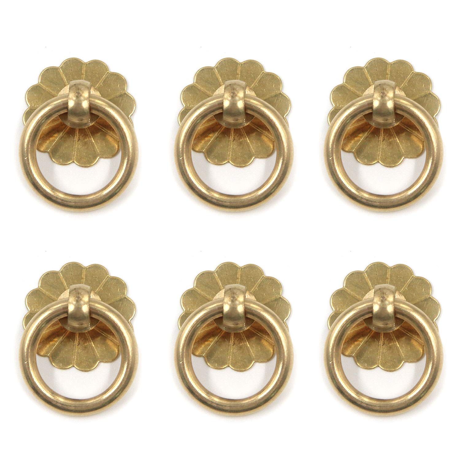 Geesatis 6 Pcs Brass Ring Pulls Handles Antique Pulls Cabinet Knobs Drawer pulls Closet Cupboard ... | Amazon (US)