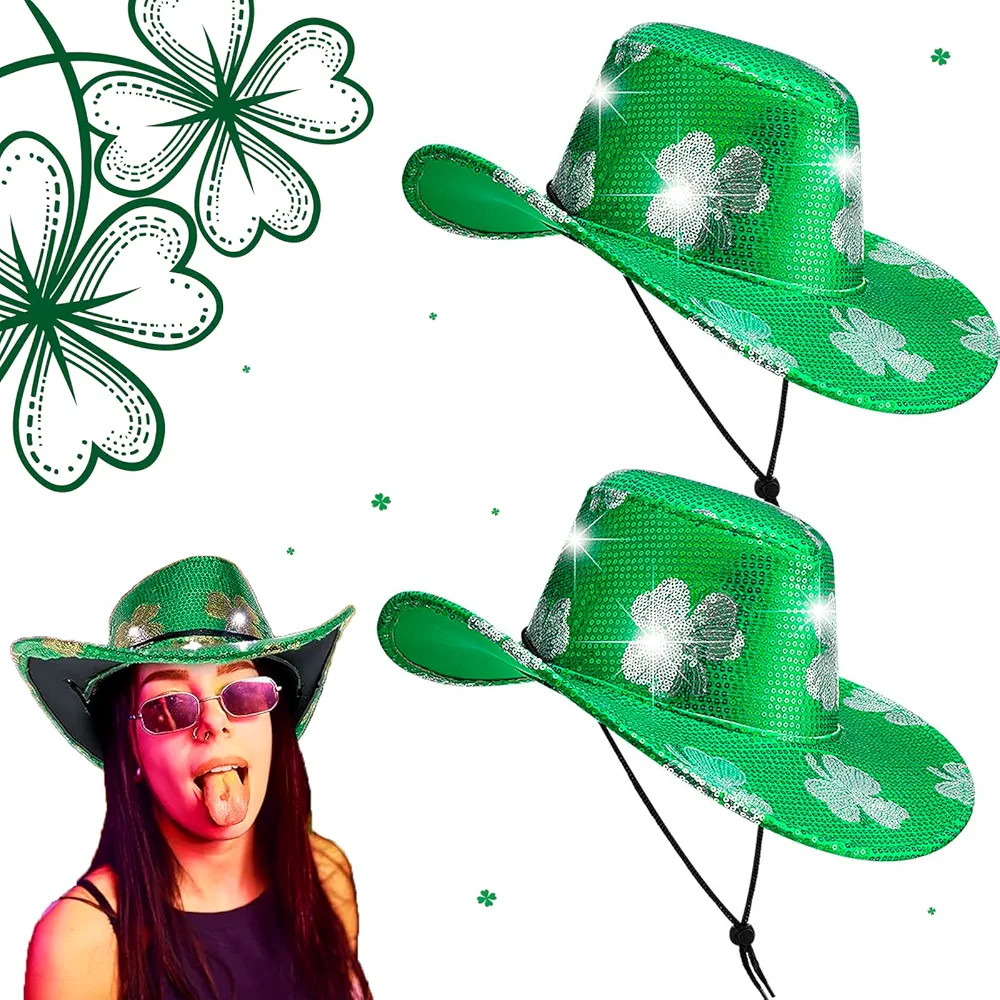 Cowgirl Hat, LED Light Up Shamrock St Patrick's Cowboy Hat for Men & Women, Light up Cowboy Hat P... | Amazon (US)