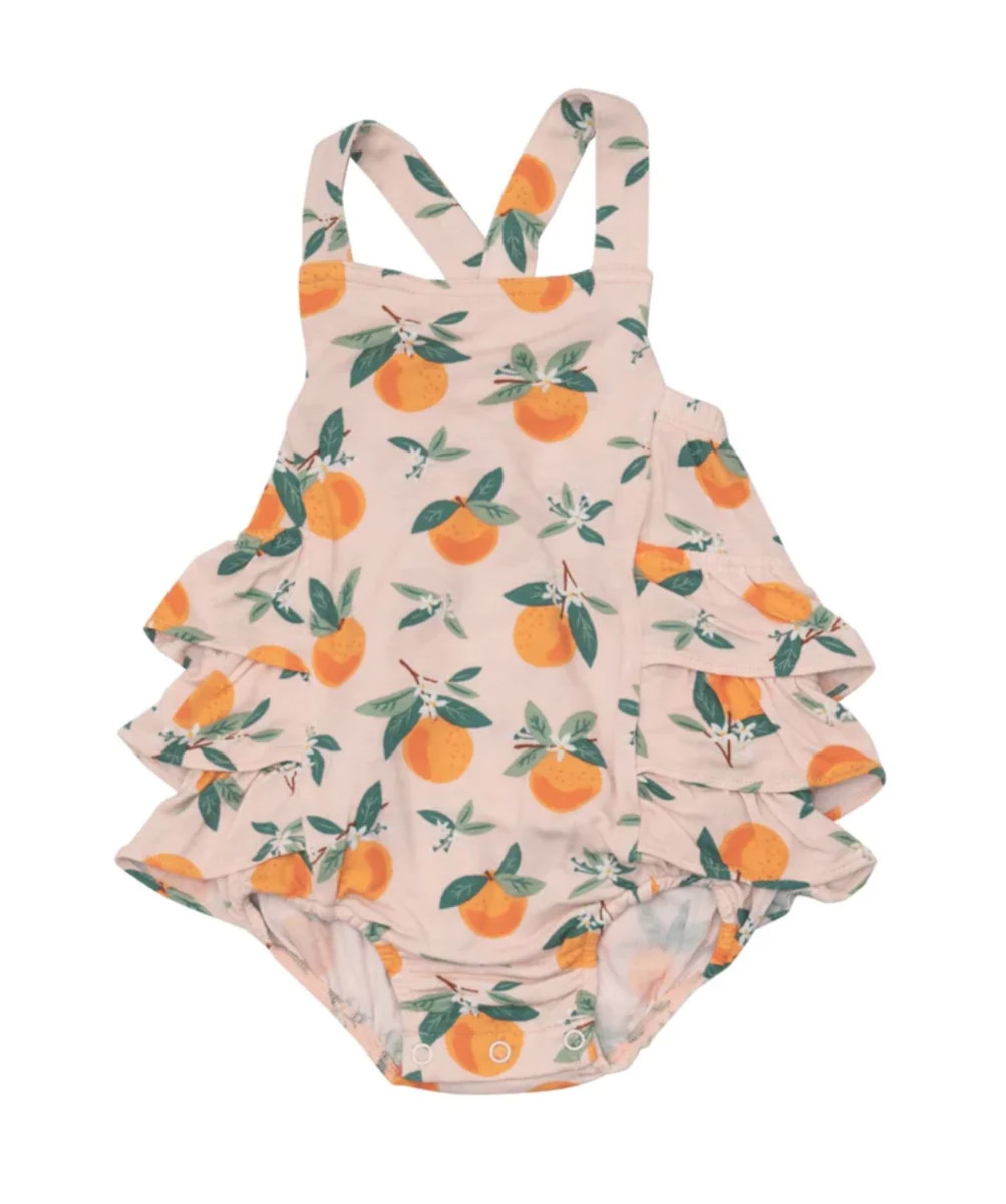 Angel Dear Baby Girl ORANGE BLOSSOMS Ruffle Sunsuit | HoneyPie Kids Children's Clothing Boutique