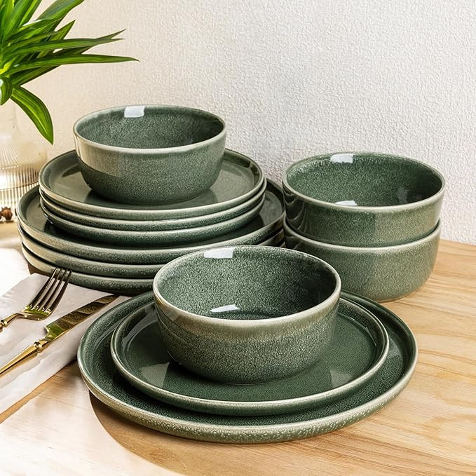 AmorArc Stoneware Dinnerware Sets,Round Reactive Glaze Ceramic Plates and Bowls Sets,Highly Scrat... | Amazon (US)