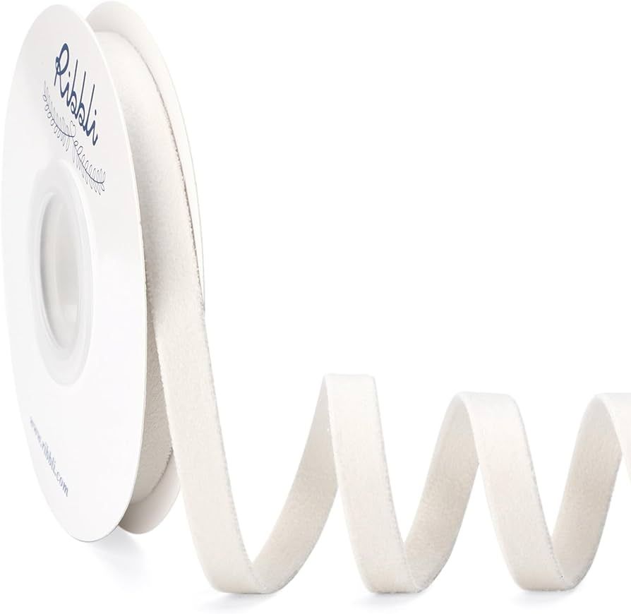 Ribbli Cream White Velvet Ribbon Double Faced 3/8 Inch 10-Yard Spool White Ribbon Use for Christm... | Amazon (US)