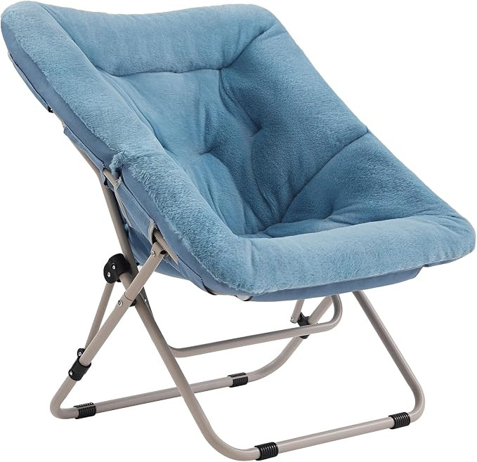 Comfy Folding Saucer Chair for Adults, Moon Chair, Blue | Soft Faux Fur Seat, Metal Frame Structu... | Amazon (US)