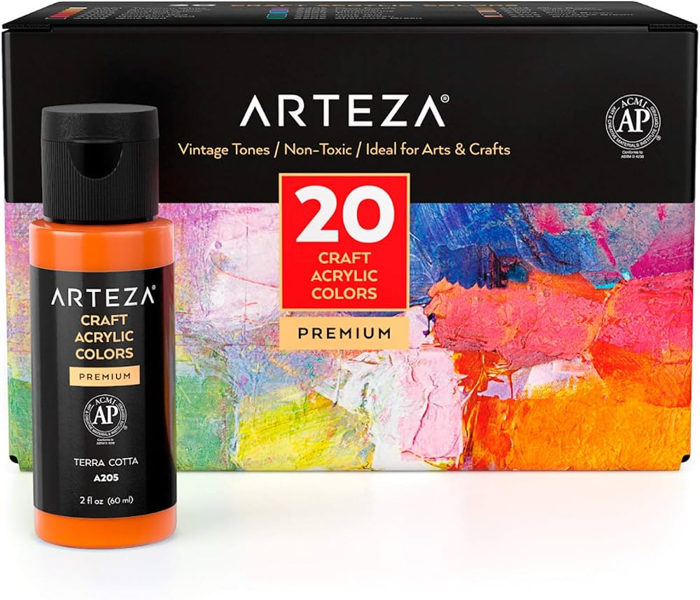 ARTEZA Craft, Set of 20 Vintage Tones, 2.02-oz/60 ml Bottles, Water-Based, Matte Finish, Acrylic ... | Amazon (US)