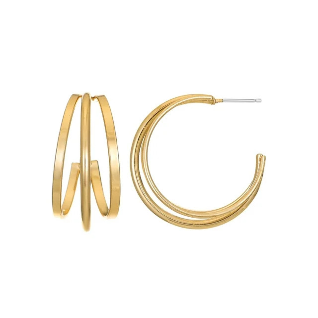 Time and Tru Triple Layer Gold Hoops for Women, Polished Gold | Walmart (US)