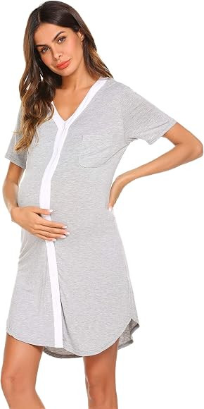 Ekouaer Nursing Sleepshirt Women Button-Front Nightshirt Short Sleeve Nightgown Breastfeeding Sle... | Amazon (US)