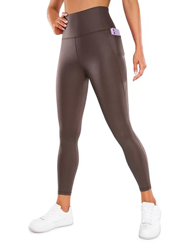 CRZ YOGA Womens Butterluxe Matte Faux Leather Leggings 25" - High Waisted Buttery Soft Lounge Pockets Leggings Taupe Classic Pattern Medium | Amazon (US)