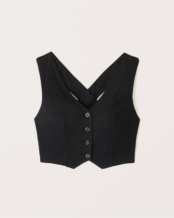 Linen-Blend Vest Set Top | Abercrombie & Fitch (US)