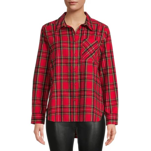 Time and Tru Women's Plaid Button Front Shirt | Walmart (US)