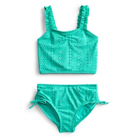 Wonder Nation Girls Ruffle Eyelet Tankini Swimsuit 2-Piece Sizes 4-18 | Walmart (US)