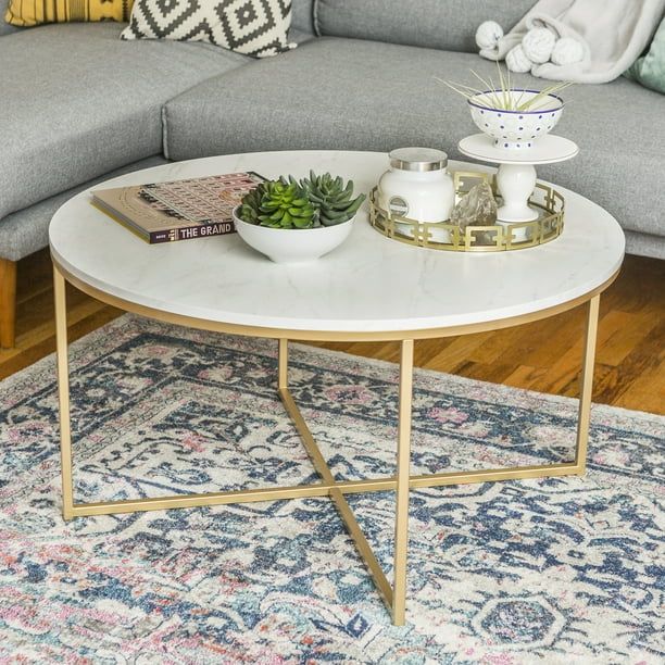Daisy Faux Marble and Gold Round Coffee Table by Desert Fields | Walmart (US)