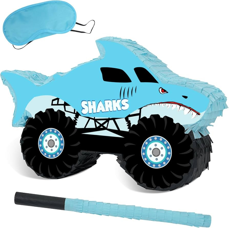 Shark Truck Pinata - Monster Truck Pinata with Blindfold and Bat for Kids Shark Monster Truck The... | Amazon (US)