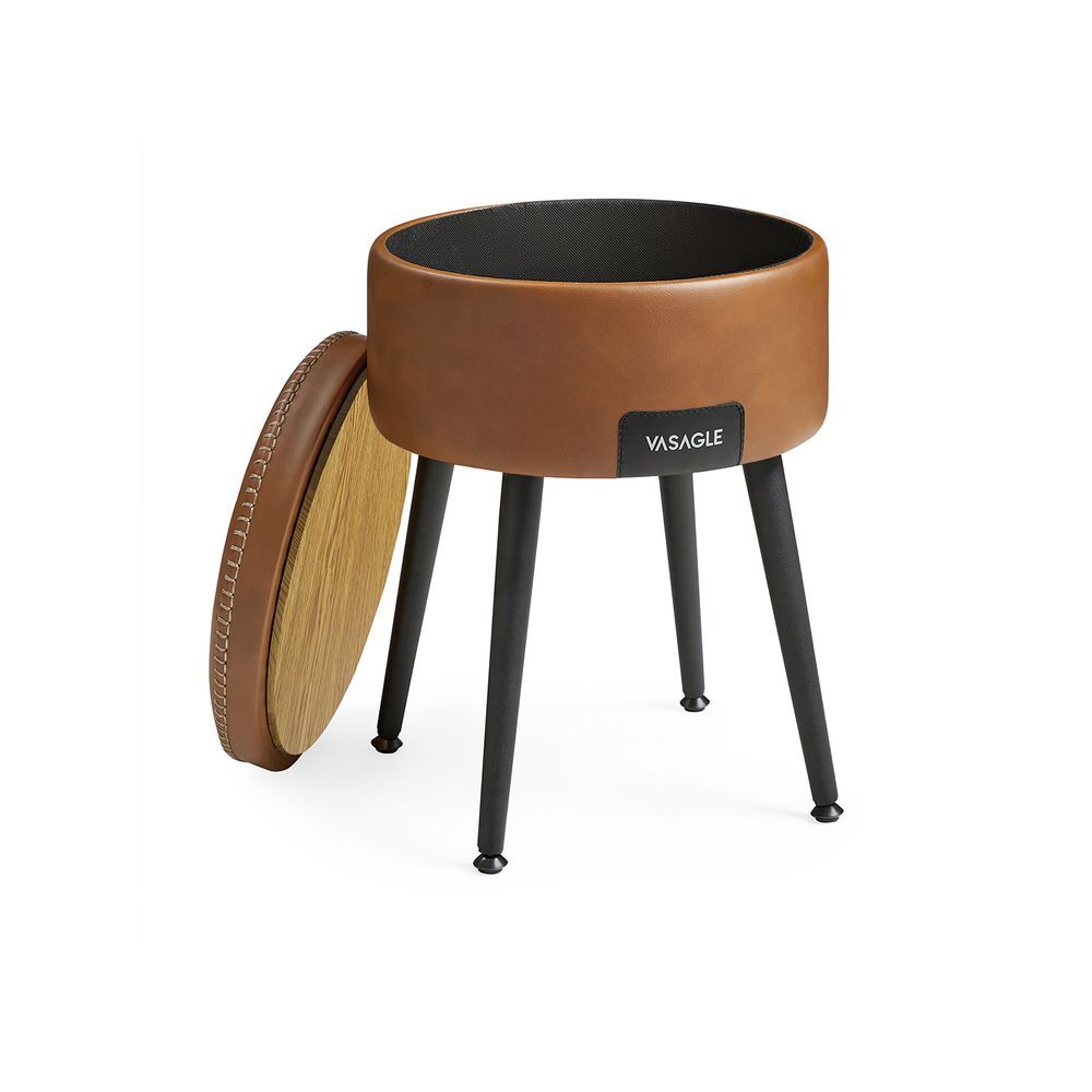 VASAGLE EKHO Collection - Round Storage Ottoman with Steel Legs, Synthetic Leather | SONGMICS
