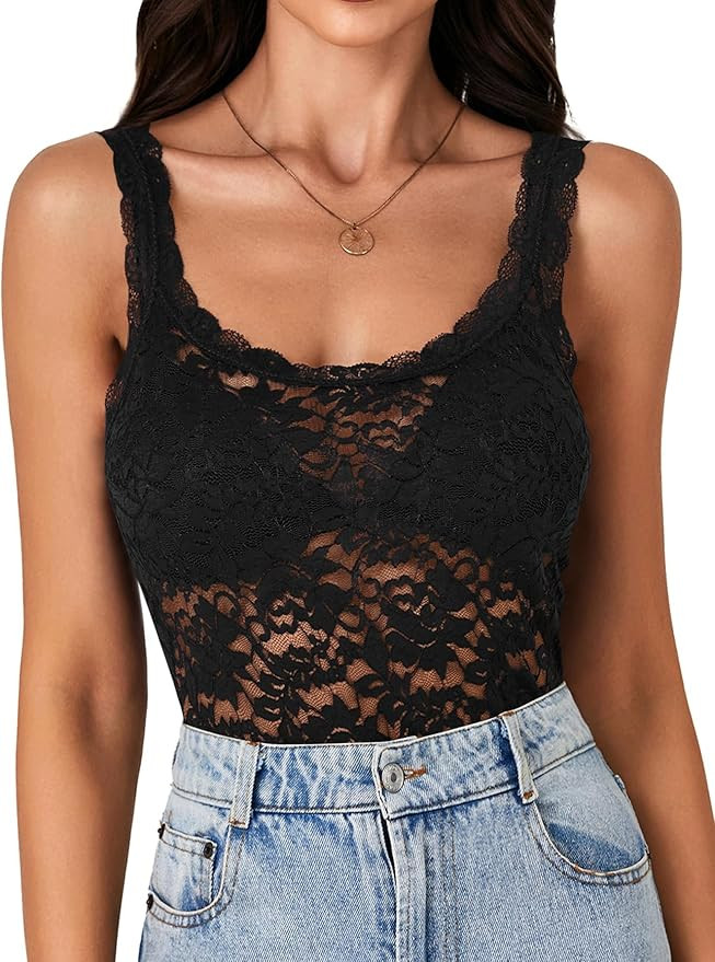 LYANER Floral Lace Tank Cami Top Blouse | Amazon (US)