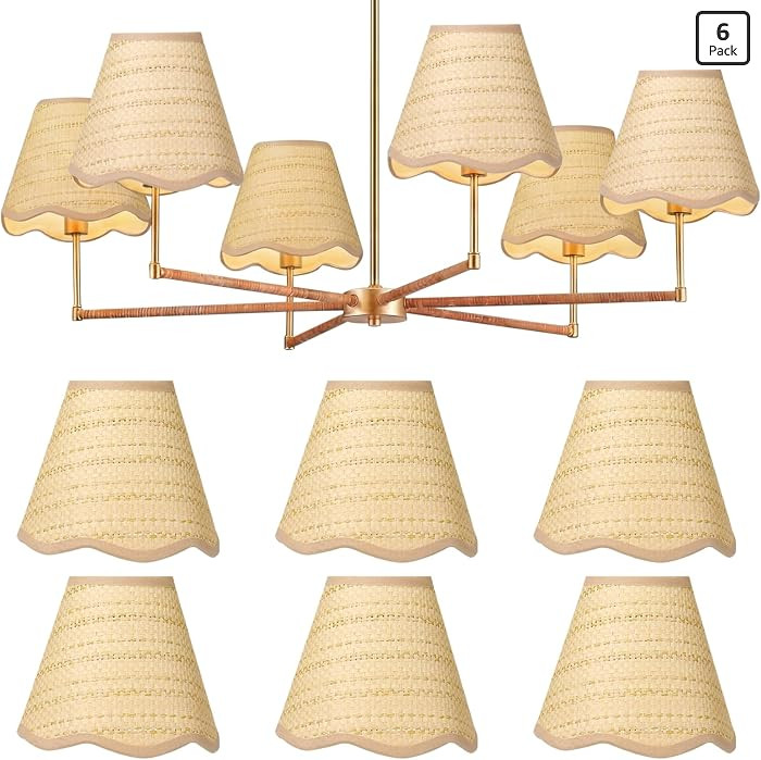 Tuanse 6 Pcs Boho Rattan Lamp Shade Scalloped Clip on Chandelier Shade 3" x 6" x 5" Rustic Barrel... | Amazon (US)