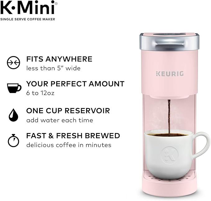 Keurig K-Mini Single Serve K-Cup Pod Coffee Maker, Dusty Rose, 6 to 12 oz. Brew Sizes | Amazon (US)