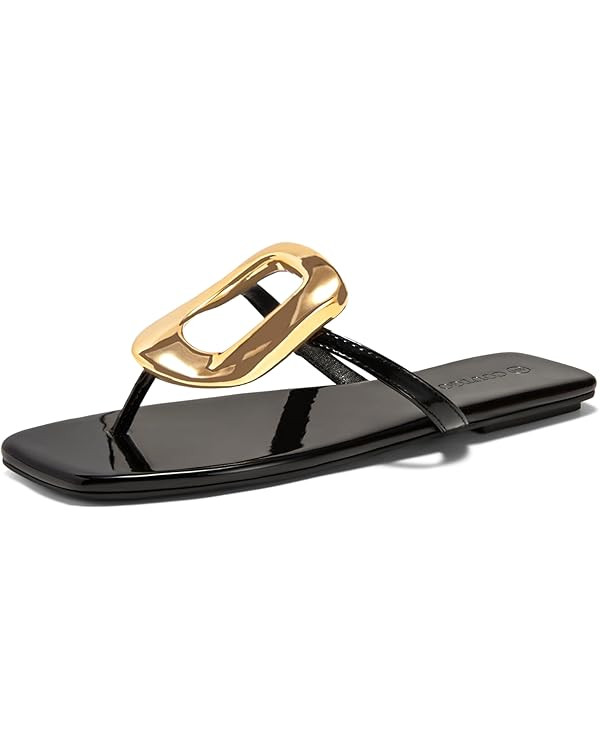 Coutgo Womens Flat Sandals Comfortable Flip Flops Slide Sandals Summer Beach Shoes with Metal Dec... | Amazon (US)