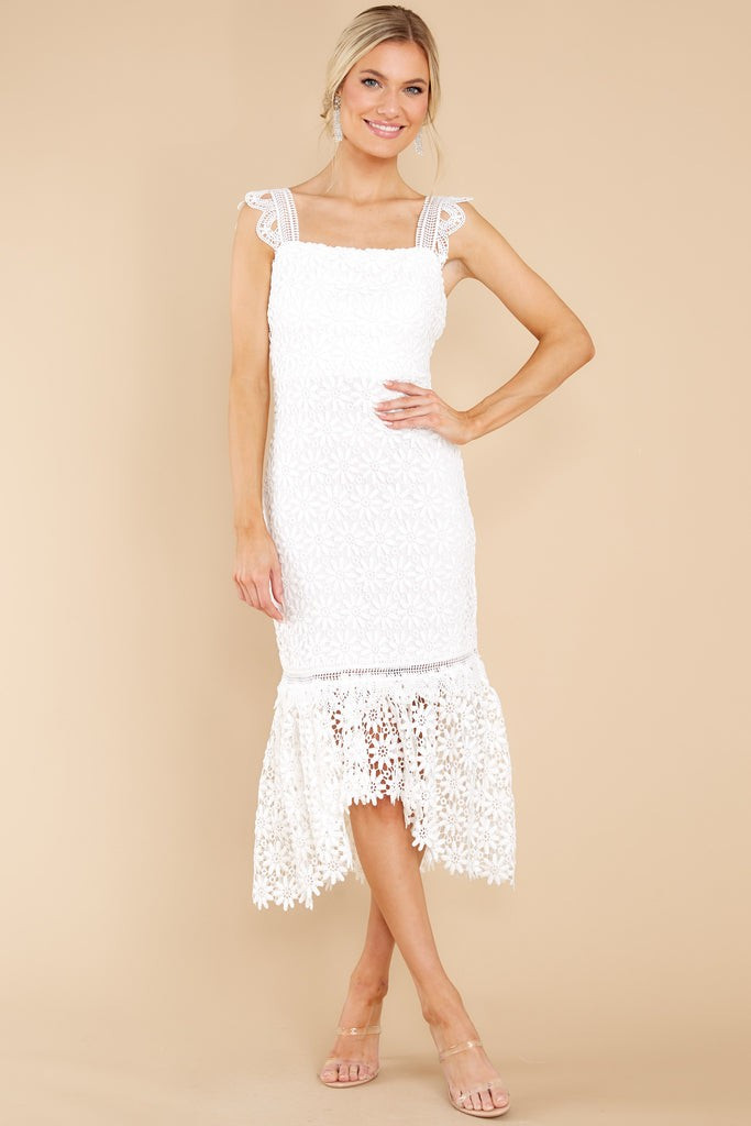 Vintage Beauty White Lace Midi Dress | Red Dress 