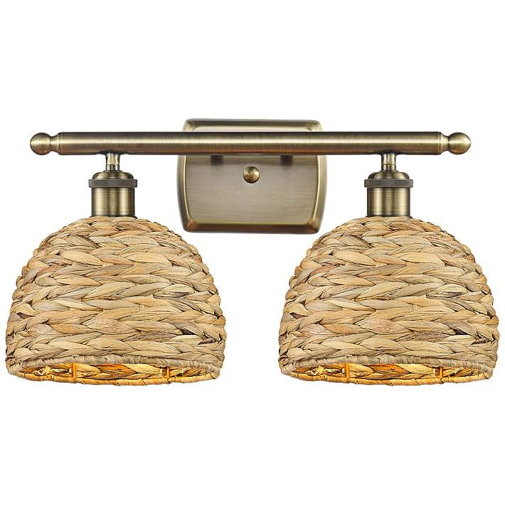 Ballston Woven Rattan 12"H Antique Brass 2-Light Wall Sconce - #4145C | Lamps Plus | Lamps Plus