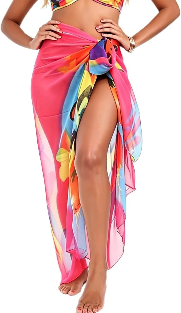 MissShorthair Women Beach Sarong Chiffon Swimsuit Cover Ups, High Slit Vacation Pareos Swimwear B... | Amazon (US)