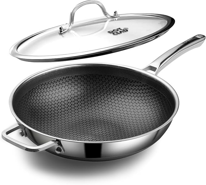DOTCLAD Wok pan,Hybrid 12 inch Wok with Lid, PFOA Free Cookware,non stick Stainless Steel Woks & ... | Amazon (US)