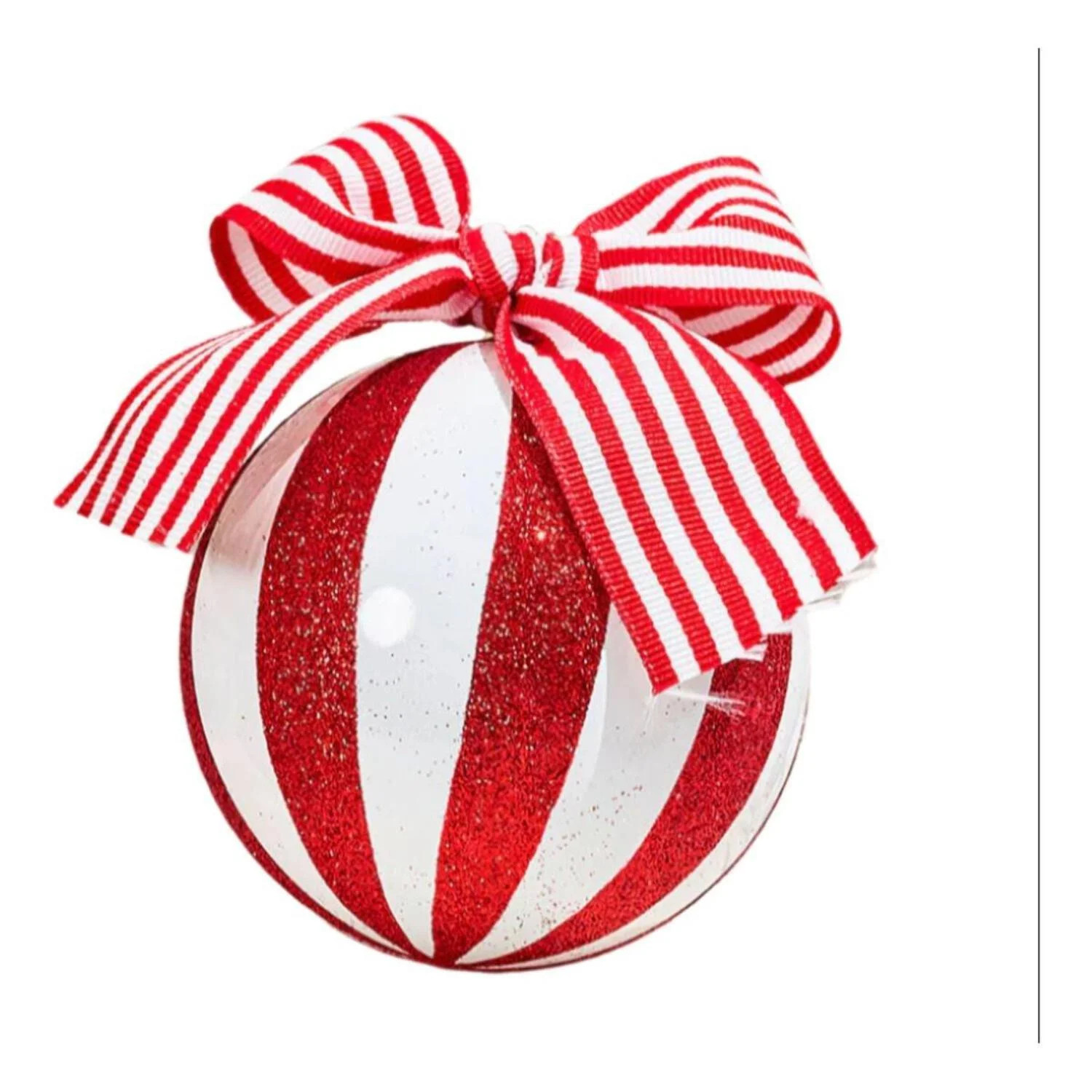 4" Glitter Striped Ornament Ball: Red/White | Walmart (US)