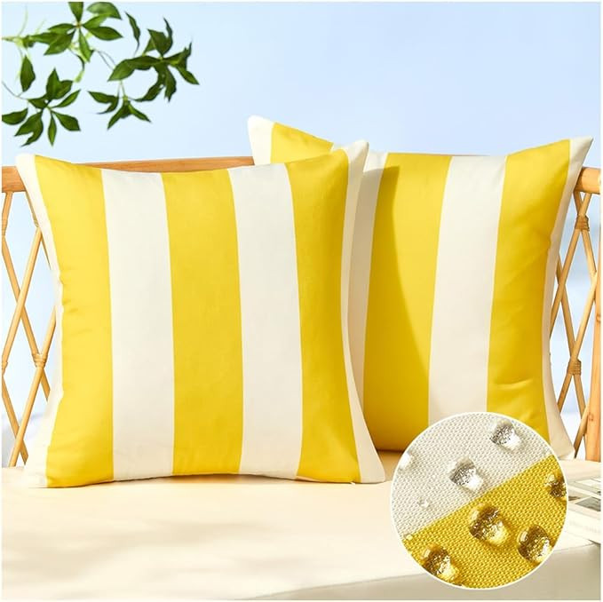Outdoor Pillow Covers 18x18 Set of 2 Yellow Striped Decoration Throw Pillow Covers for Spring Sum... | Amazon (US)