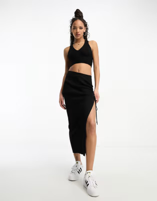 Pull&Bear knit bralette and skirt set in black | ASOS (Global)