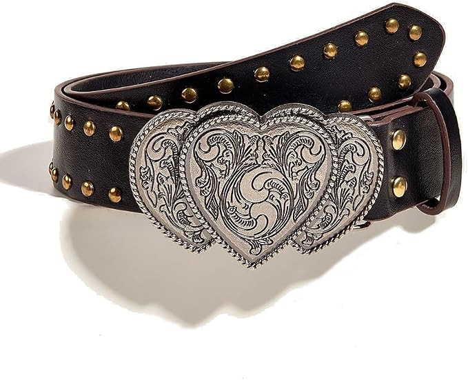 Black Studded Heart Punk Belt with Heart Buckle for Women | Amazon (US)