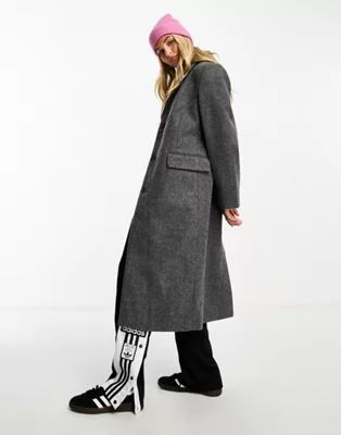 Weekday Daphne double breasted formal maxi coat in dark gray | ASOS (Global)