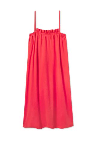 Pima Ruffle Midi Nightgown in Cerise | Lake Pajamas