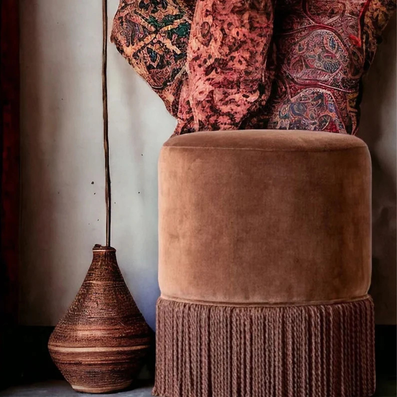 Custom Velvet Pouf with Tassels - Luxurious Ottoman & Foot Stool, Customize Color, Perfect for Ho... | Etsy (US)
