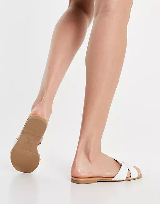 New Look square cross strap flat sandal in white | ASOS (Global)