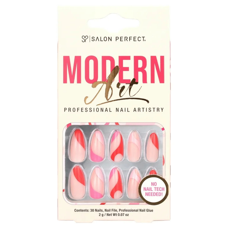 Salon Perfect Artificial Nails, 139 Modern Art Pink Swirl, File & Glue Included, 30 Nails | Walmart (US)