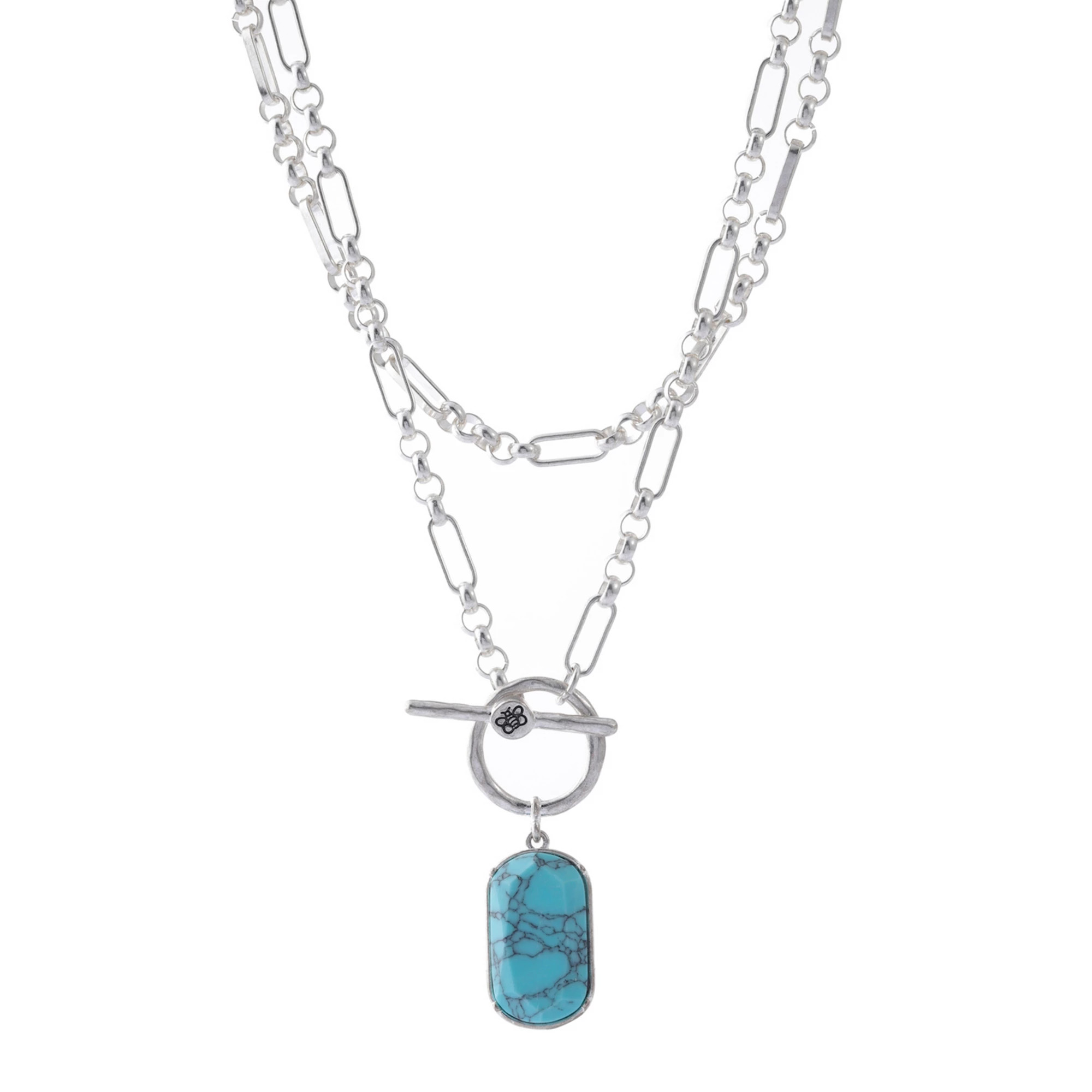 Bella Uno Fine Silver Plated Worn Silver Tone Reconstituted Turquoise Plaque Toggle Pendant Neckl... | Kohl's