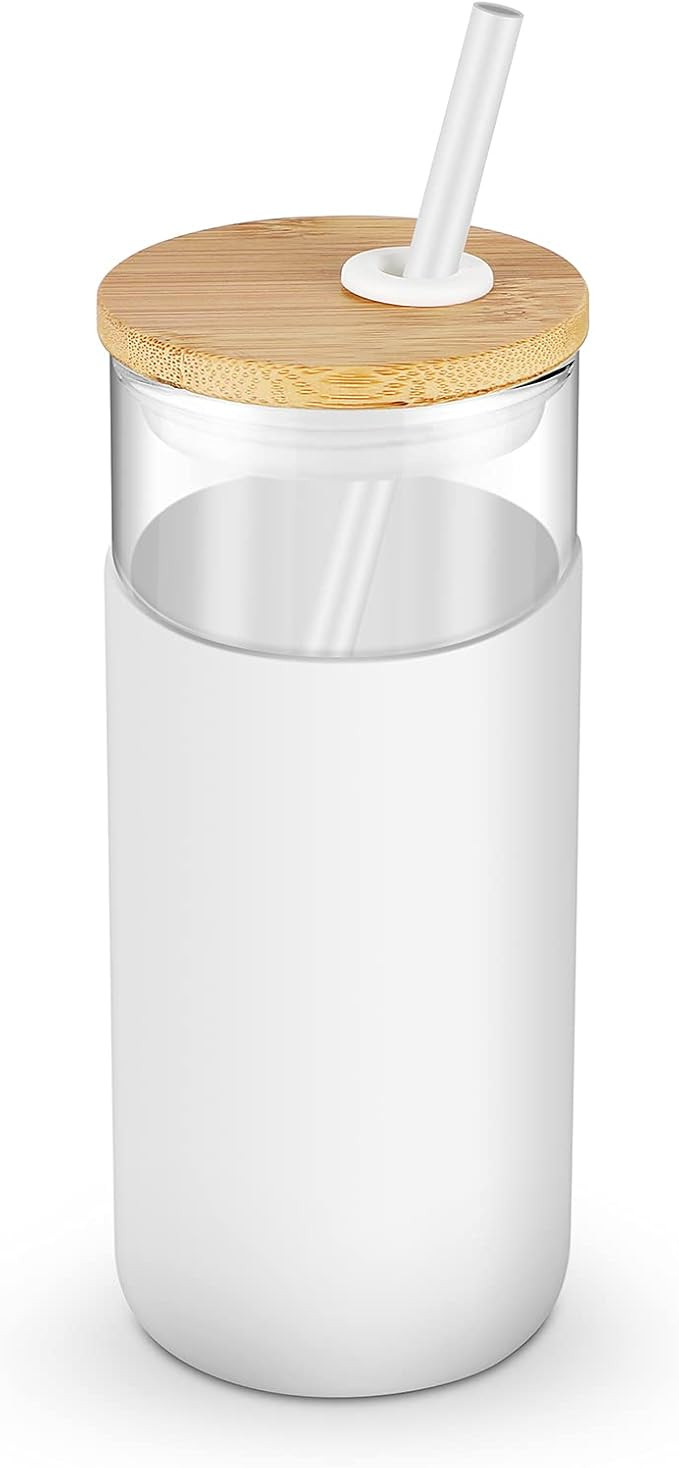 Tronco 20oz Glass Tumbler Straw Silicone Protective Sleeve Bamboo Lid - BPA Free | Amazon (US)