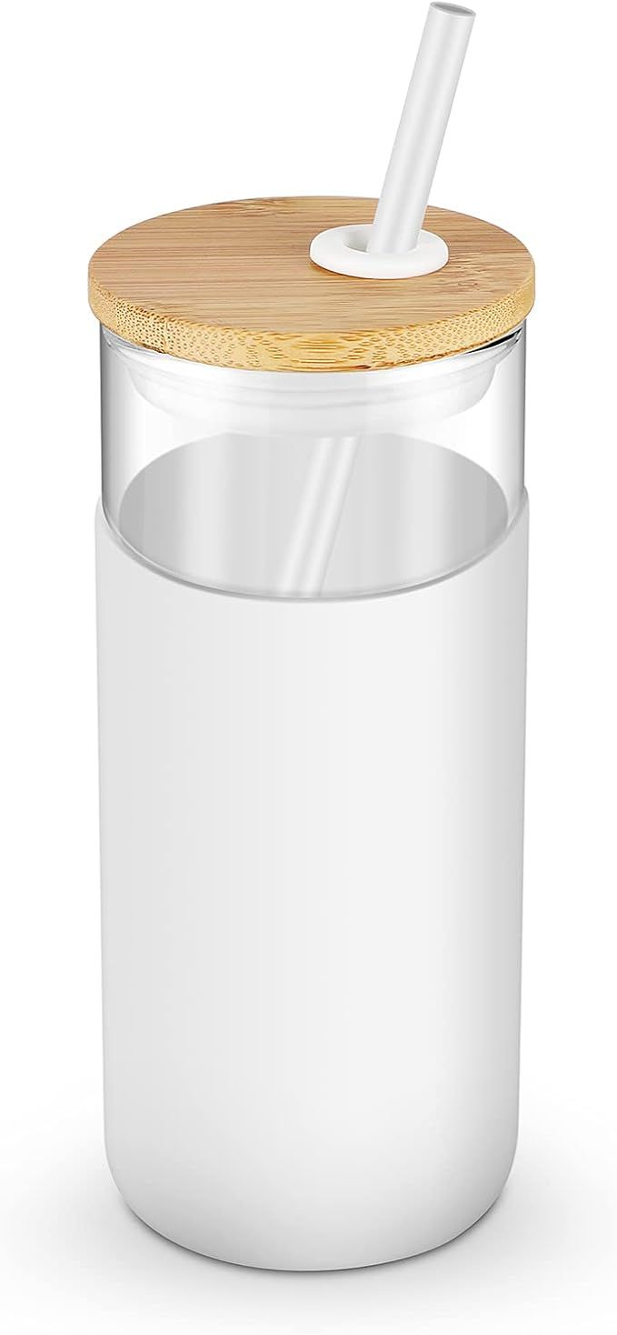 tronco 20oz Glass Tumbler Straw Silicone Protective Sleeve Bamboo Lid - BPA Free | Amazon (US)