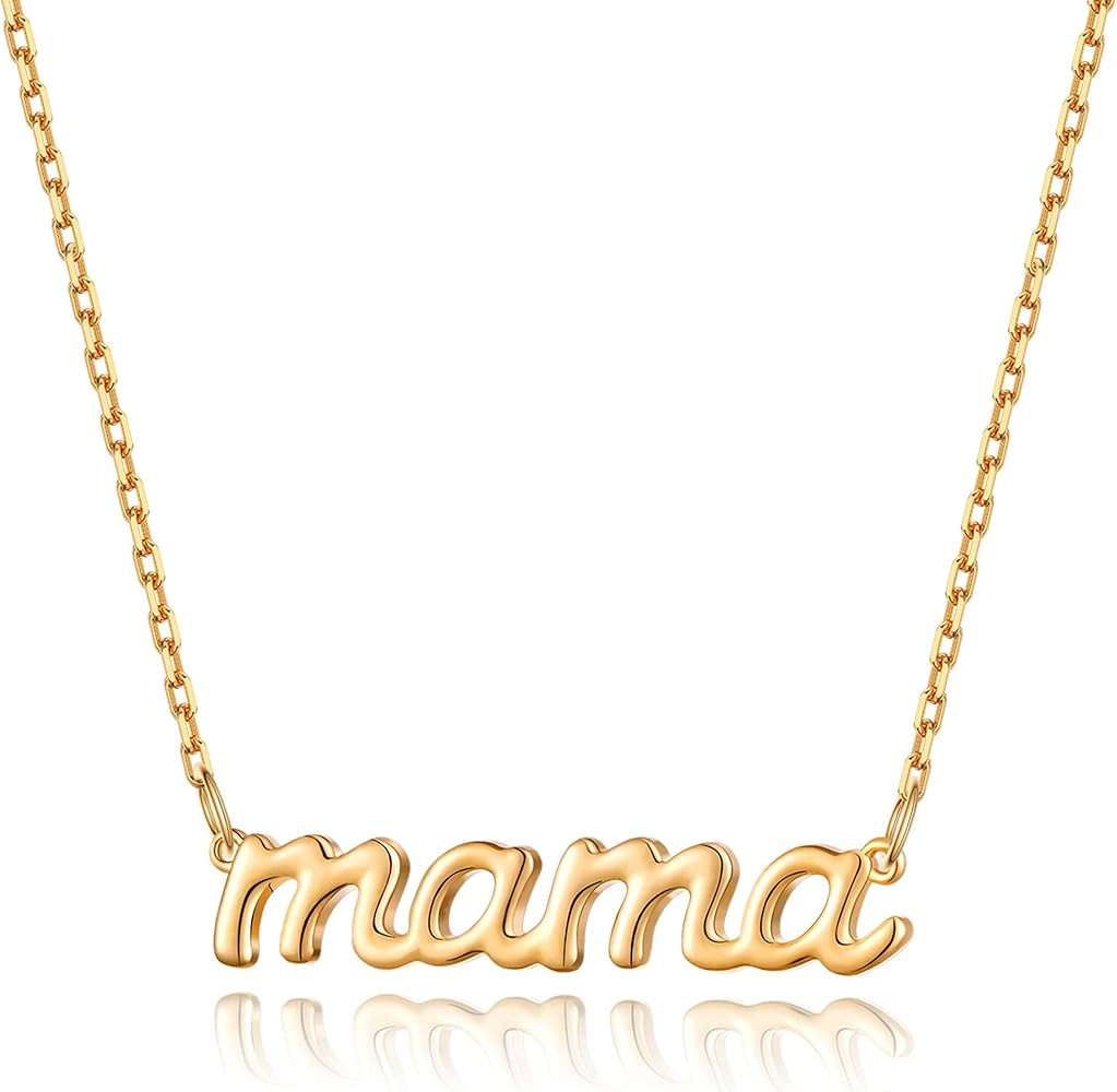 Tesmony Gifts for Mom from Daughter Mama Necklace 18K Gold Plated Dainty Tiny Small Cute Simple M... | Amazon (US)