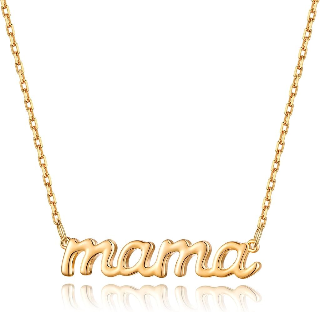 Tesmony Gifts for Mom from Daughter Mama Necklace 18K Gold Plated Dainty Tiny Small Cute Simple M... | Amazon (US)