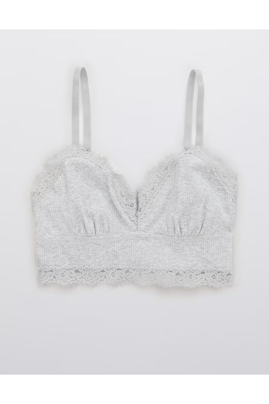 Aerie Ribbed Eyelash Lace Trim Longline Bralette | American Eagle Outfitters (US & CA)