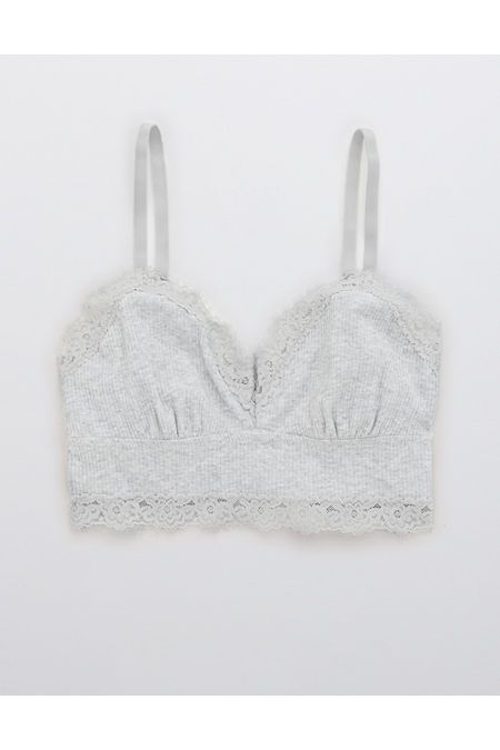 Aerie Ribbed Eyelash Lace Trim Longline Bralette | American Eagle Outfitters (US & CA)