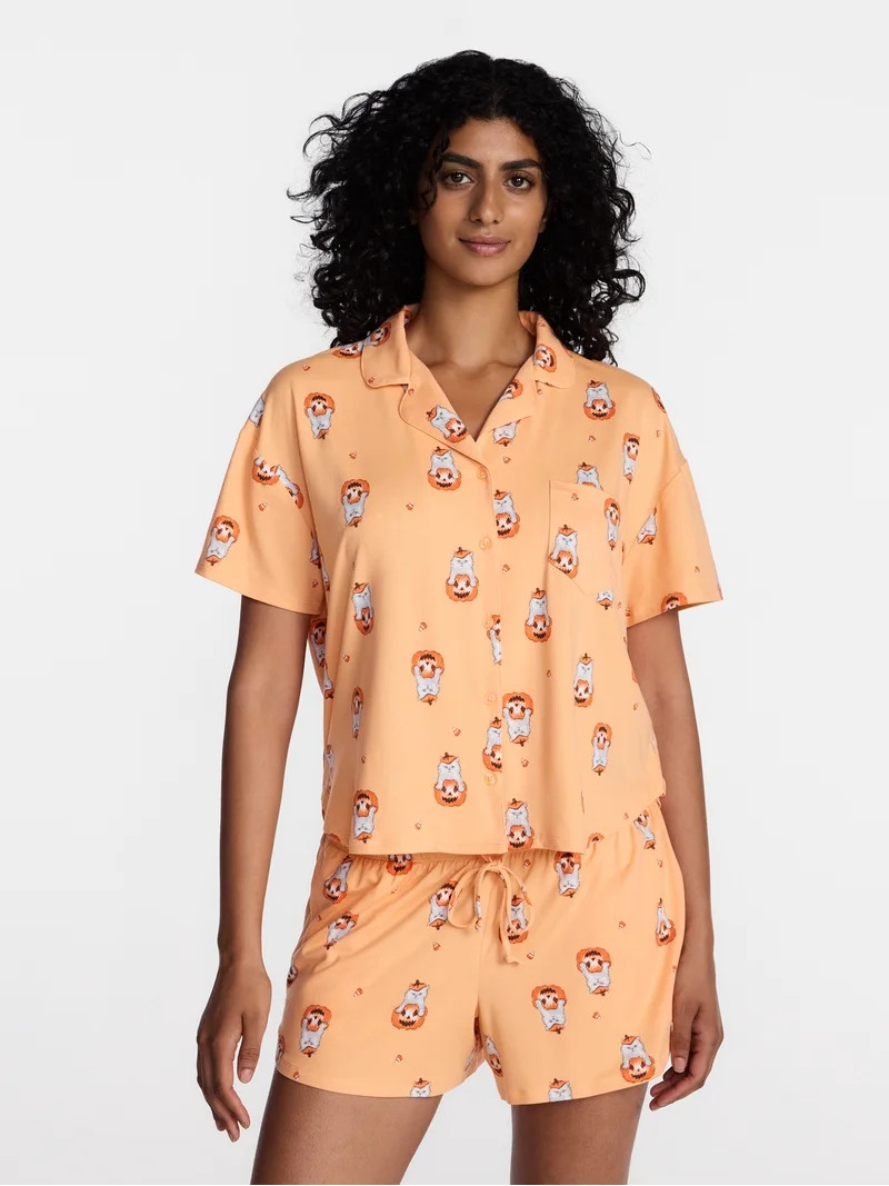 Halloween Women's Notched Top and Shorts Pajama Set from Way to Celebrate, 2-Piece, Sizes XS-3X | Walmart (US)