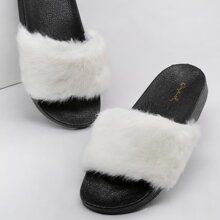 Open Toe Faux Fur Footbed Slide Sandals | SHEIN