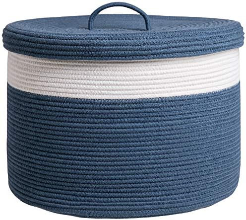 20" x 20" x 15" Extra Large Storage Basket with Lid, Cotton Rope Storage Baskets, Laundry Hamper, To | Amazon (US)
