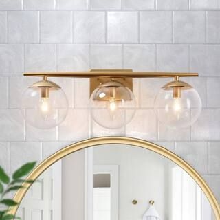Uolfin Modern Gold Bathroom Vanity Light, 3-Light Farmhouse Brass Wall Sconce with Clear Globe Gl... | The Home Depot